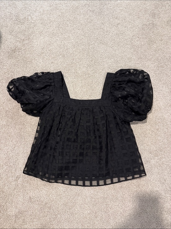 English Factory Tops - English Factory Black Puff-Sleeve Square-Neck Top